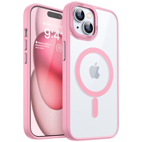 CANSHN Magnetisch für iPhone 15 Hülle Kompatibel mit MagSafe Kabellosem Laden, [Nie Vergilbung] Stoßfest Handyhülle, Schutzhülle Kratzfeste Transparente Rückseite, Rosa von CANSHN