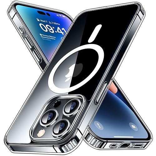 CANSHN Magnetisch für iPhone 15 Pro Hülle Kompatibel mit MagSafe Kabellosem Laden, [Nie Vergilbung] Stoßfest Handyhülle, Schutzhülle Kratzfeste Transparente Rückseite, Durchsichtig von CANSHN