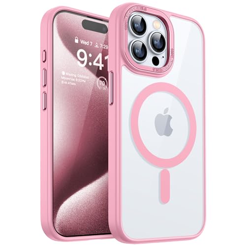 CANSHN Magnetisch für iPhone 15 Pro Hülle Kompatibel mit MagSafe Kabellosem Laden, [Nie Vergilbung] Stoßfest Handyhülle, Schutzhülle Kratzfeste Transparente Rückseite, Rosa von CANSHN