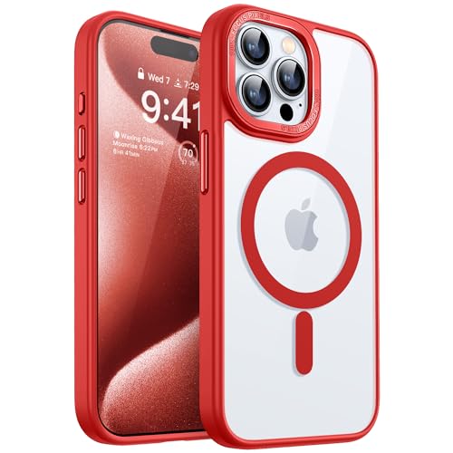 CANSHN Magnetisch für iPhone 15 Pro Hülle Kompatibel mit MagSafe Kabellosem Laden, [Nie Vergilbung] Stoßfest Handyhülle, Schutzhülle Kratzfeste Transparente Rückseite, Rot von CANSHN