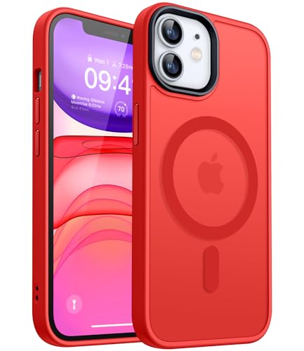 CANSHN Upgrade Magnetisch für iPhone 11 Hülle [Quadratischen Kanten] Kompatibel mit MagSafe Kabellosem Laden (Rot) von CANSHN