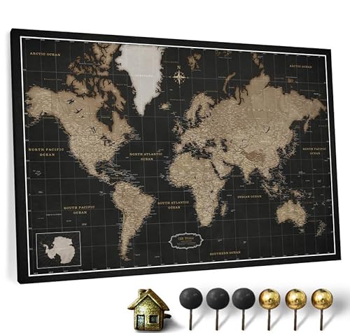 Hochwertige Canvas Weltkarte mit Kork-Pinnwand - Deutsche Beschriftung - Dekorative Wanddeko für alle Zimmer - Leinwandbilder mit Weltkarte Motiv (120x80 cm, Muster 6) von CANVASCALE