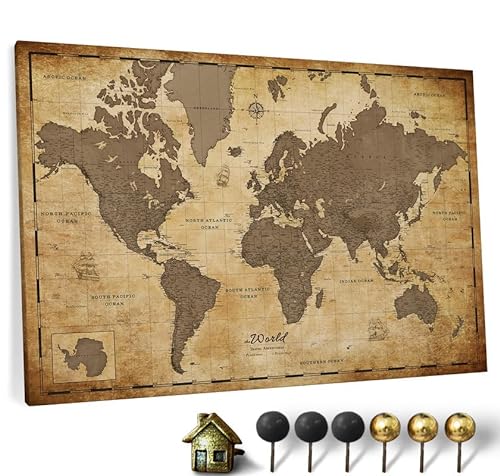 Hochwertige Canvas Weltkarte mit Kork-Pinnwand - Deutsche Beschriftung - Dekorative Wanddeko für alle Zimmer - Leinwandbilder mit Weltkarte Motiv (120x80 cm, Muster 1) von CANVASCALE