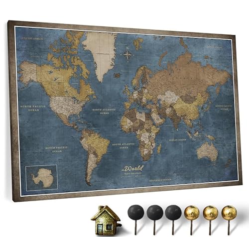 Hochwertige Canvas Weltkarte mit Kork-Pinnwand - Deutsche Beschriftung - Dekorative Wanddeko für alle Zimmer - Leinwandbilder mit Weltkarte Motiv (120x80 cm, Muster 13) von CANVASCALE