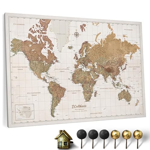 Hochwertige Canvas Weltkarte mit Kork-Pinnwand - Deutsche Beschriftung - Dekorative Wanddeko für alle Zimmer - Leinwandbilder mit Weltkarte Motiv (120x80 cm, Muster 16) von CANVASCALE