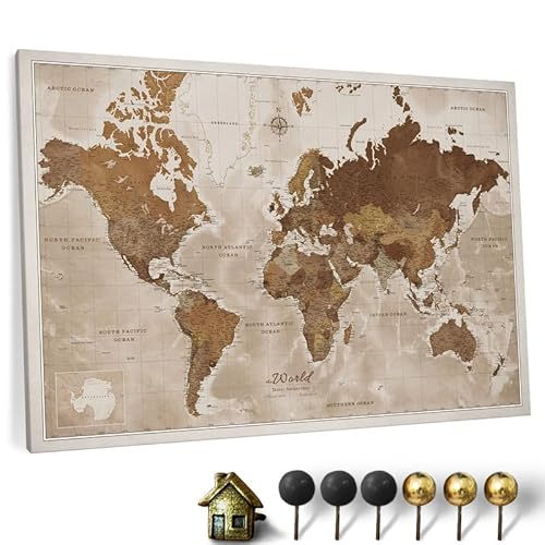 Hochwertige Canvas Weltkarte mit Kork-Pinnwand - Deutsche Beschriftung - Dekorative Wanddeko für alle Zimmer - Leinwandbilder mit Weltkarte Motiv (120x80 cm, Muster 17) von CANVASCALE