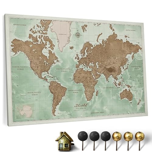 Hochwertige Canvas Weltkarte mit Kork-Pinnwand - Deutsche Beschriftung - Dekorative Wanddeko für alle Zimmer - Leinwandbilder mit Weltkarte Motiv (120x80 cm, Muster 18) von CANVASCALE