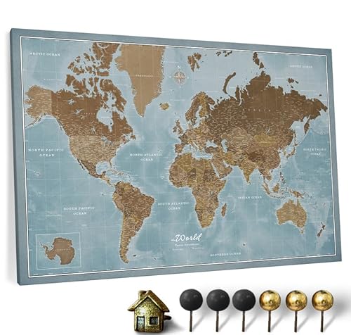 Hochwertige Canvas Weltkarte mit Kork-Pinnwand - Deutsche Beschriftung - Dekorative Wanddeko für alle Zimmer - Leinwandbilder mit Weltkarte Motiv (120x80 cm, Muster 2) von CANVASCALE