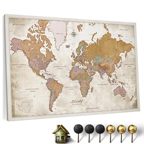 Hochwertige Canvas Weltkarte mit Kork-Pinnwand - Deutsche Beschriftung - Dekorative Wanddeko für alle Zimmer - Leinwandbilder mit Weltkarte Motiv (120x80 cm, Muster 22) von CANVASCALE