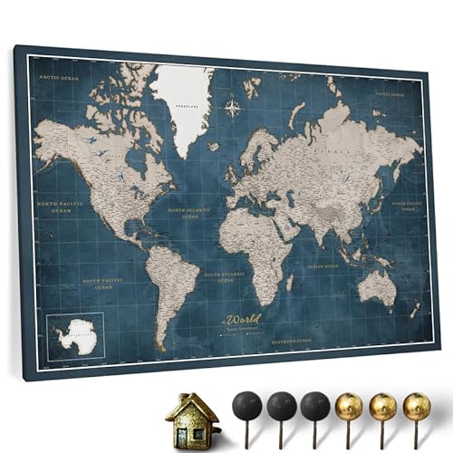Hochwertige Canvas Weltkarte mit Kork-Pinnwand - Deutsche Beschriftung - Dekorative Wanddeko für alle Zimmer - Leinwandbilder mit Weltkarte Motiv (120x80 cm, Muster 23) von CANVASCALE