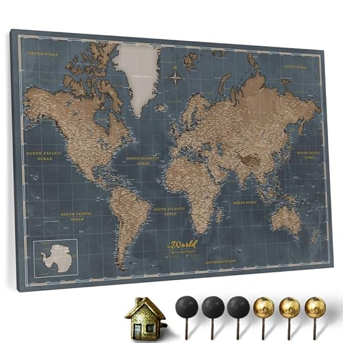 Hochwertige Canvas Weltkarte mit Kork-Pinnwand - Deutsche Beschriftung - Dekorative Wanddeko für alle Zimmer - Leinwandbilder mit Weltkarte Motiv (120x80 cm, Muster 5) von CANVASCALE