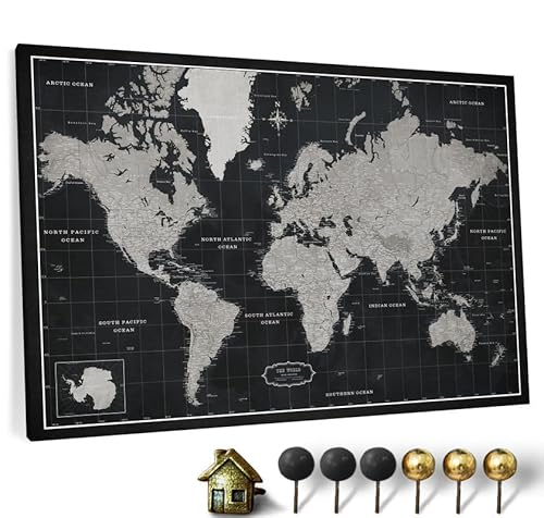 Hochwertige Canvas Weltkarte mit Kork-Pinnwand - Deutsche Beschriftung - Dekorative Wanddeko für alle Zimmer - Leinwandbilder mit Weltkarte Motiv (120x80 cm, Muster 7) von CANVASCALE