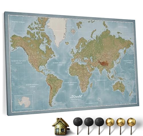 Hochwertige Canvas Weltkarte mit Kork-Pinnwand - Deutsche Beschriftung - Dekorative Wanddeko für alle Zimmer - Leinwandbilder mit Weltkarte Motiv (120x80 cm, Muster 8) von CANVASCALE