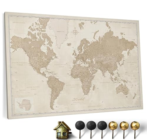 Hochwertige Canvas Weltkarte mit Kork-Pinnwand - Deutsche Beschriftung - Dekorative Wanddeko für alle Zimmer - Leinwandbilder mit Weltkarte Motiv (120x80 cm, Muster 9) von CANVASCALE
