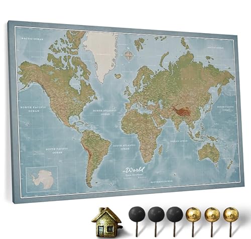 Hochwertige Canvas Weltkarte mit Kork-Pinnwand - Deutsche Beschriftung - Dekorative Wanddeko für alle Zimmer - Leinwandbilder mit Weltkarte Motiv (150x100 cm, Muster 8) von CANVASCALE