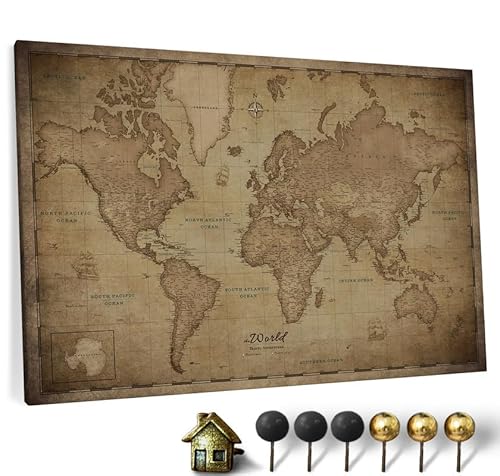 Hochwertige Canvas Weltkarte mit Kork-Pinnwand - Deutsche Beschriftung - Dekorative Wanddeko für alle Zimmer - Leinwandbilder mit Weltkarte Motiv (70x50 cm, Muster 11) von CANVASCALE