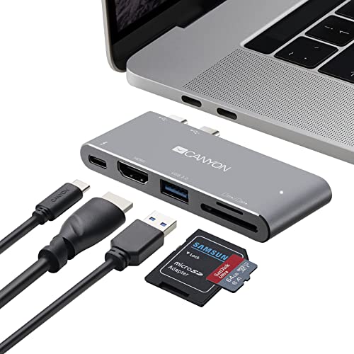 CANYON Thunderbolt 3 Hub, 5-In-1 USB-C Docking-Station, Mehrfach Port Verteiler inkl. 4k HDMI, USB 3.0 und SD/TF Kartenleser für MacBook Pro und Air, Multiport Adapter von CANYON