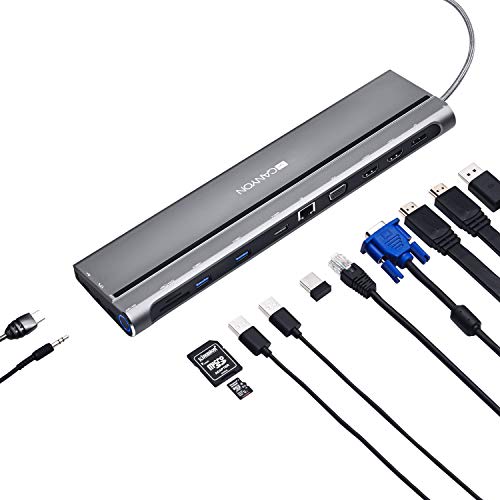 CANYON USB C Hub Mehrfachstecker für 3 Monitore - 14-In-1 USB-C Docking-Station mit Kartenleser - Typ C Laptop Verteiler 4K HDMI, Audio-Anschluss, Display-Port, VGA, Ethernet Multiport Adapter von CANYON