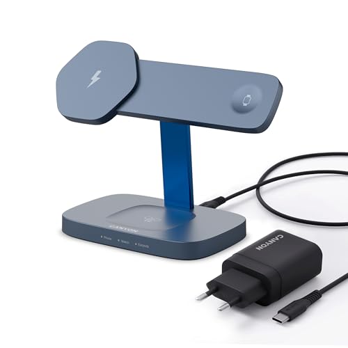 Canyon 3 in 1 Hexagon WCS310 Kabelloses Ladegerät, Ladestation für Apple Watch und iPhone - Wireless Charger Kompatibel mit iPhone 16 15 14 13 12 Serie, Travel Charging Station mit 20W Adapter von CANYON