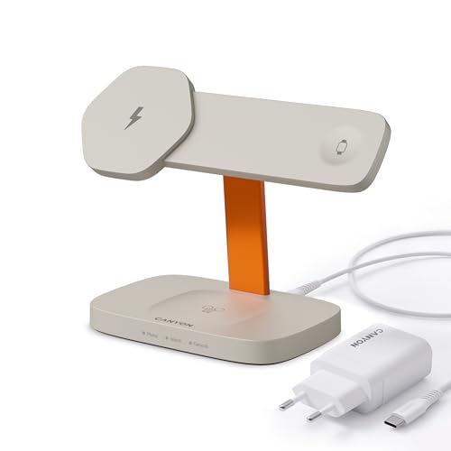 Canyon 3 in 1 Hexagon WCS310 Kabelloses Ladegerät, Ladestation für Apple Watch und iPhone - Wireless Charger Kompatibel mit iPhone 16 15 14 13 12 Serie, Travel Charging Station mit 20W Adapter von CANYON