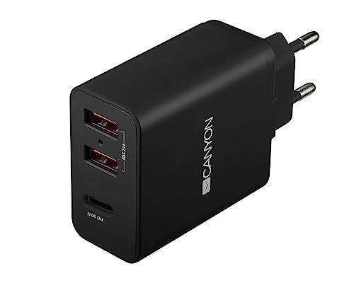 Canyon Ladegerät 2xUSB-A + USB-C 2.4A/30W schwarz von CANYON