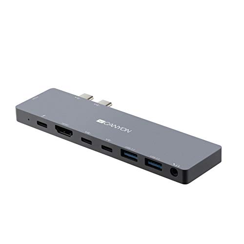 Canyon Thunderbolt 3 Hub, 8-In-1 USB-C Docking-Station, Mehrfach Port Verteiler inkl. 4k HDMI, USB 3.0 Typ A, USB Typ C und Audiobuchse für MacBook Pro und Air, Multiport Adapter von CANYON