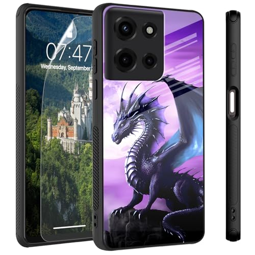 CAPAUNVDA Schutzhülle für Motorola Moto G Play 2025, Rückseite aus gehärtetem Glas mit Displayschutzfolie, stoßfeste Schutzhülle für Motorola Moto G Play 2025, Lila Drache CAPAUNVDA Schutzhülle für Motorola Moto G Play 2025, Rückseite aus gehärtetem Glas mit Displayschutzfolie, stoßfeste Schutzhülle für Motorola Moto G Play 2025, Lila Drache von CAPAUNVDA