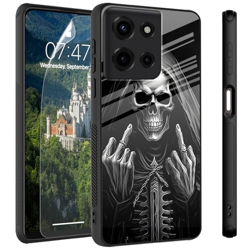 CAPAUNVDA Schutzhülle für Motorola Moto G Power 2025, Rückseite aus gehärtetem Glas mit Displayschutzfolie, stoßfeste Schutzhülle für Motorola Moto G Power 2025, schwarzer Totenkopf CAPAUNVDA Schutzhülle für Motorola Moto G Power 2025, Rückseite aus gehärtetem Glas mit Displayschutzfolie, stoßfeste Schutzhülle für Motorola Moto G Power 2025, schwarzer Totenkopf von CAPAUNVDA