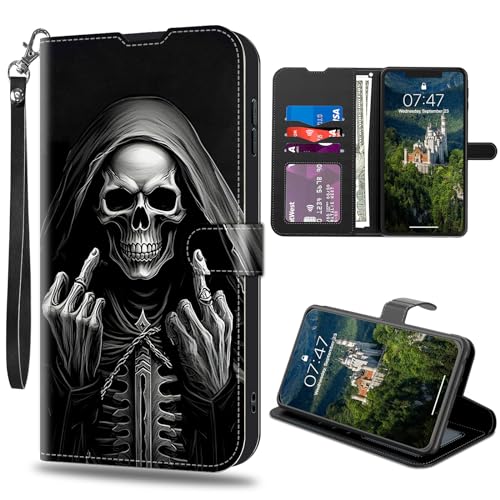 CAPAUNVDA Schutzhülle für Samsung Galaxy S24 FE mit Kreditkartenfächern, PU-Leder, stoßfest, RFID-blockierend, schwarzer Totenkopf CAPAUNVDA Schutzhülle für Samsung Galaxy S24 FE mit Kreditkartenfächern, PU-Leder, stoßfest, RFID-blockierend, schwarzer Totenkopf von CAPAUNVDA