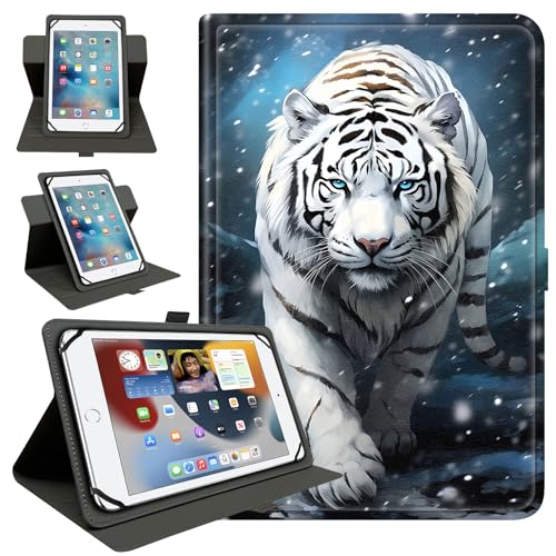 CAPAUNVDA Universal-Schutzhülle für Tablets mit einer Bildschirmdiagonale von 26,7 - 29,2 cm (10,5 - 11,5 Zoll), 360 Grad drehbar, verschiedene Blickwinkel, PU-Leder, Standfunktion, weißer Tiger von CAPAUNVDA