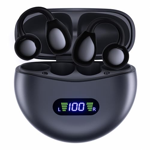 Open Ear Clip-On Bluetooth 5.4 Kopfhörer – Ultra-Leicht (4,5g/Ohr), IPX7 Sportkopfhörer wasserdicht (40h/LED) Perfekt für Brillenträger – Fitnessstudio, Laufen, Radfahren & Büro von CAPOXO