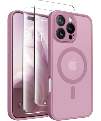 CAPRARO Magnetisch Kompatibel mit iPhone 16 Pro Hülle,Verbessert[Vollständiger Schutz der Kamera] [Kompatibel mit MagSafe] Schützende Transluzente Matte Frauen Handyhülle Abdeckung, Schwarz Ribisel von CAPRARO