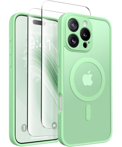CAPRARO Magnetisch Kompatibel mit iPhone 16 Pro Max Hülle,Verbessert[Vollständiger Schutz der Kamera] [Kompatibel mit MagSafe] Schützende Transluzente Matte Frauen Handyhülle Abdeckung, Bambus Grün von CAPRARO