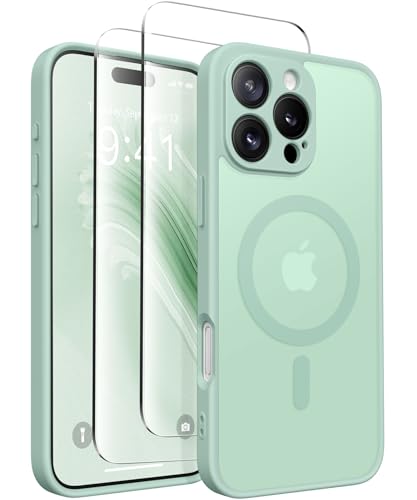 CAPRARO Magnetisch Kompatibel mit iPhone 16 Pro Max Hülle,Verbessert[Vollständiger Schutz der Kamera] [Kompatibel mit MagSafe] Schützende Transluzente Matte Frauen Handyhülle Abdeckung, Minz Grün von CAPRARO
