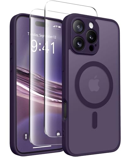 CAPRARO Magnetisch Kompatibel mit iPhone 16 Pro Max Hülle,Verbessert[Vollständiger Schutz der Kamera] [Kompatibel mit MagSafe] Schützende Transluzente Matte Frauen Handyhülle Abdeckung, Tiefes Violett von CAPRARO