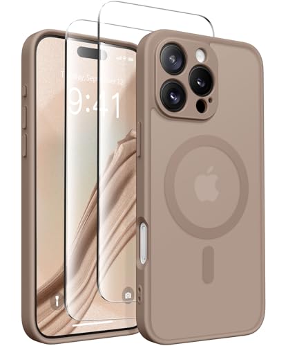 CAPRARO Magnetisch Kompatibel mit iPhone 16 Pro Max Hülle,Verbessert[Vollständiger Schutz der Kamera] [Kompatibel mit MagSafe] Schützende Transluzente Matte Frauen Handyhülle Abdeckung, Verwelkt Braun von CAPRARO