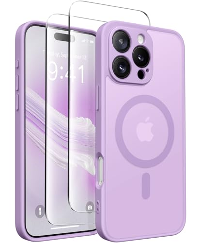 CAPRARO Magnetisch Kompatibel mit iPhone 16 Pro Max Hülle,Verbessert[Vollständiger Schutz der Kamera] [Kompatibel mit MagSafe] Schützende Transluzente Matte Handyhülle Abdeckung, Elegantes Violett von CAPRARO