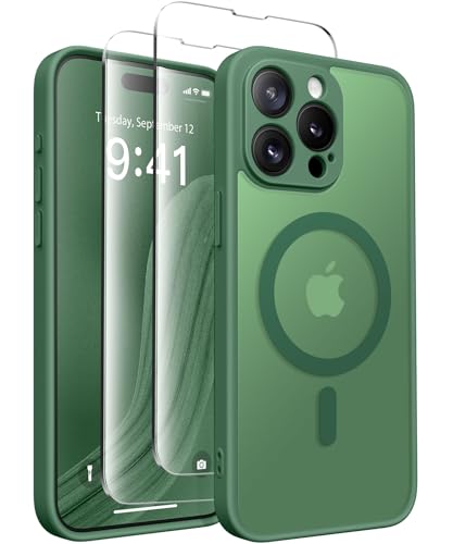CAPRARO Magnetische für iPhone 13 Pro Max Hülle,[Kompatibel mit MagSafe] [Vollständiger Schutz der Kamera] Stoßfester Schutz Schlank Durchscheinende Matte iPhone 13 Pro Max Hülle,Lotus Grün von CAPRARO