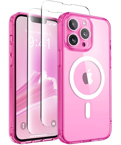 CAPRARO Magnetische für iPhone 13 Pro Max Hülle,[Kompatibel mit MagSafe] [Vollständiger Schutz der Kamera] Stoßfester Schutz Schlank Durchscheinende Matte iPhone 13 Pro Max Hülle,Klar Neon von CAPRARO