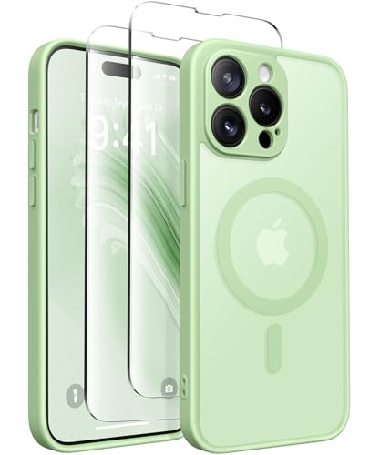 CAPRARO Magnetische für iPhone 14 Pro Max Hülle,[Kompatibel mit MagSafe] [Vollständiger Schutz der Kamera] Stoßfester Schutz Schlank Durchscheinende Matte iPhone 14 Pro Max Hülle,Matcha Grün von CAPRARO