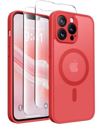CAPRARO Magnetische für iPhone 13 Pro Hülle,[Kompatibel mit MagSafe] [Vollständiger Schutz der Kamera] Stoßfester Schutz Schlank Durchscheinende Matte Handyhülle iPhone 13 Pro Hülle, Wassermelonenrot von CAPRARO
