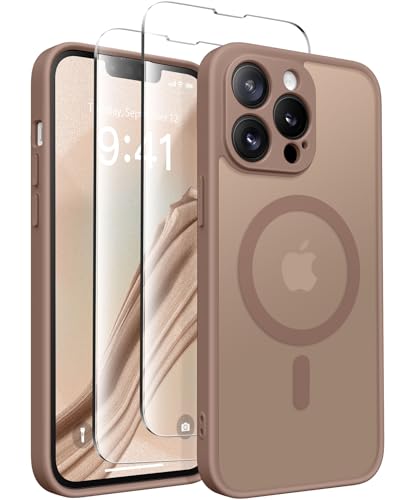 CAPRARO Magnetische für iPhone 13 Pro Hülle,[Kompatibel mit MagSafe] [Vollständiger Schutz der Kamera] Stoßfester Schutz Schlank Durchscheinende Matte Handyhülle iPhone 13 Pro Hülle, Braun von CAPRARO