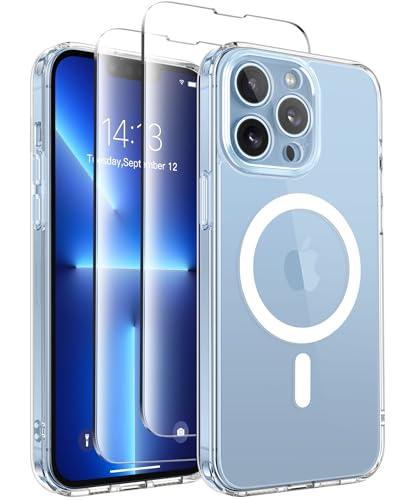 CAPRARO Magnetische für iPhone 13 Pro Hülle,[Kompatibel mit MagSafe] [Vollständiger Schutz der Kamera] Stoßfester Schutz Schlank Durchscheinende Matte Handyhülle iPhone 13 Pro Hülle, Klar von CAPRARO
