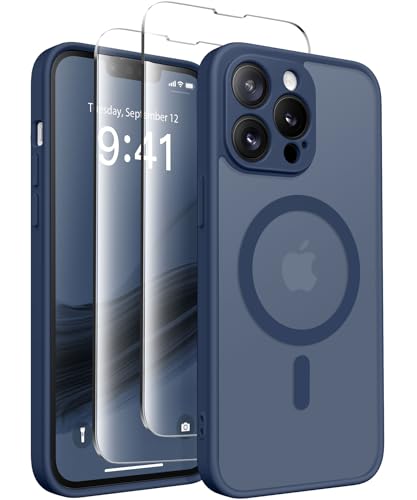 CAPRARO Magnetische für iPhone 13 Pro Hülle,[Kompatibel mit MagSafe] [Vollständiger Schutz der Kamera] Stoßfester Schutz Schlank Durchscheinende Matte Handyhülle iPhone 13 Pro Hülle, Marineblau von CAPRARO