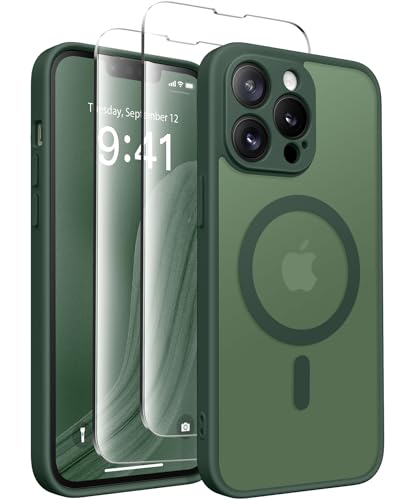 CAPRARO Magnetische für iPhone 13 Pro Hülle,[Kompatibel mit MagSafe] [Vollständiger Schutz der Kamera] Stoßfester Schutz Schlank Durchscheinende Matte Handyhülle iPhone 13 Pro Hülle, Tiefgrün von CAPRARO