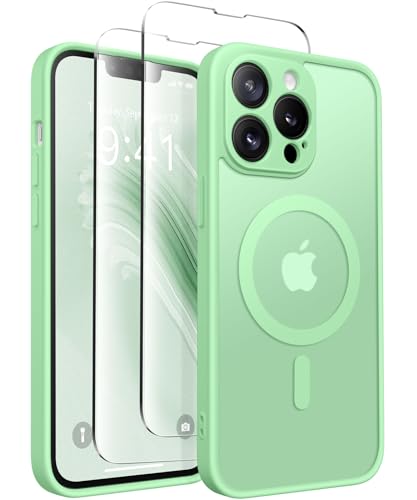 CAPRARO Magnetische für iPhone 13 Pro Max Hülle,[Kompatibel mit MagSafe] [Vollständiger Schutz der Kamera] Stoßfester Schutz Schlank Durchscheinende Matte iPhone 13 Pro Max Hülle,Bamboo Grün von CAPRARO