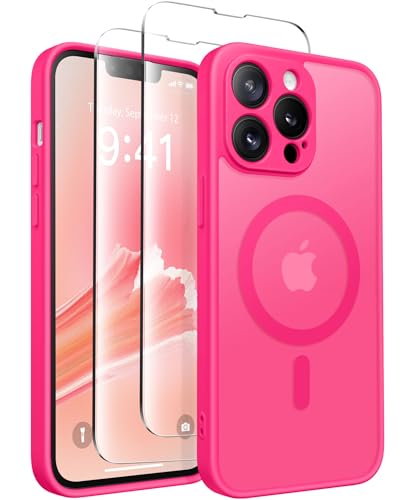 CAPRARO Magnetische für iPhone 13 Pro Max Hülle,[Kompatibel mit MagSafe] [Vollständiger Schutz der Kamera] Stoßfester Schutz Schlank Durchscheinende Matte iPhone 13 Pro Max Hülle,Heißes Rosa von CAPRARO