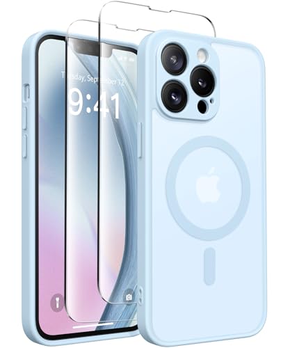 CAPRARO Magnetische für iPhone 13 Pro Max Hülle,[Kompatibel mit MagSafe] [Vollständiger Schutz der Kamera] Stoßfester Schutz Schlank Durchscheinende Matte iPhone 13 Pro Max Hülle,Hellblau von CAPRARO