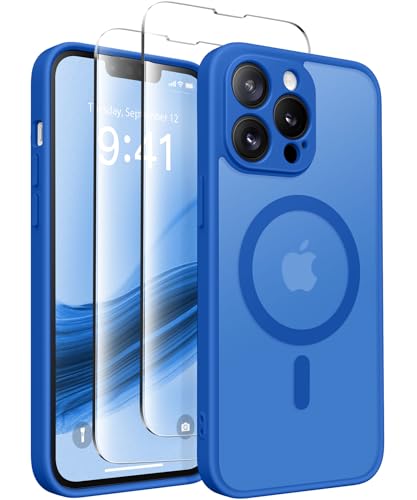 CAPRARO Magnetische für iPhone 13 Pro Max Hülle,[Kompatibel mit MagSafe] [Vollständiger Schutz der Kamera] Stoßfester Schutz Schlank Durchscheinende Matte iPhone 13 Pro Max Hülle,Klein Blau von CAPRARO