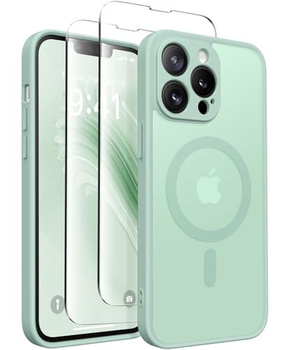 CAPRARO Magnetische für iPhone 13 Pro Max Hülle,[Kompatibel mit MagSafe] [Vollständiger Schutz der Kamera] Stoßfester Schutz Schlank Durchscheinende Matte iPhone 13 Pro Max Hülle,Minzgrün von CAPRARO